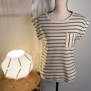 Monteau Terry Cloth Green Striped Short Sleeve Sweater Size Medium